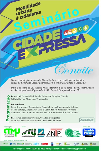 Convite e programao do Seminrio Ciddae Expressa, que vai debater a mobilidade urbana em Campina grande