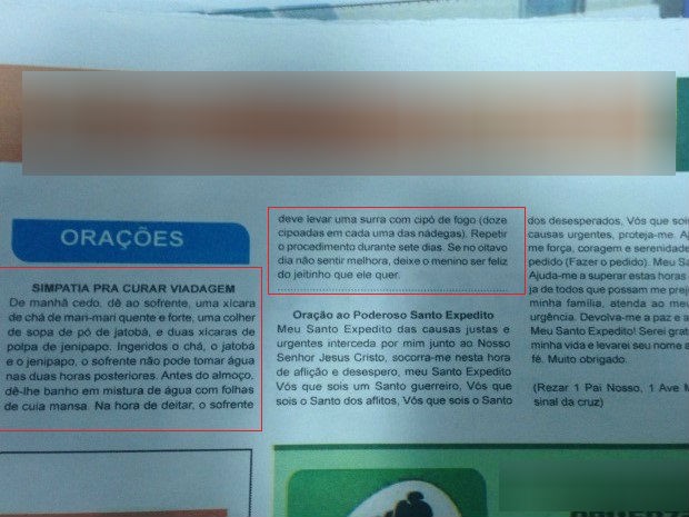 Reproduo da Simpatia Contra a Viadagem, publicada em um jornal de circulao semanal de Roraima